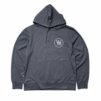 Charcoal grey Wise Money pullover hoodie front with white WM chest logo
