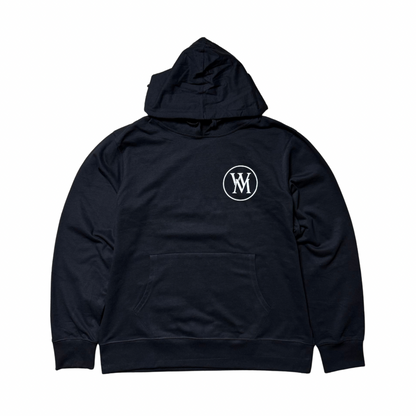 Black Wise Money pullover hoodie front with white WM chest logo